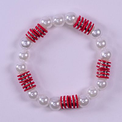 Детска гривна - два червени диска и три бели перли PICTURE OF ITEM 2343