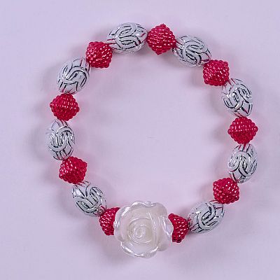 Детска гривна - бели гравирани овали, червени ромбове и роза PICTURE OF ITEM 2344