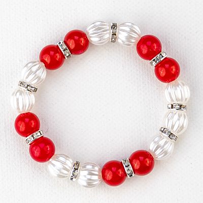 Гривна на ластик - бели и червени перли PICTURE OF ITEM 3157