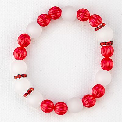 Гривна на ластик - млечни и червени перли PICTURE OF ITEM 3159