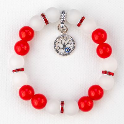 Гривна на ластик - черчени и млечни перли и дървото на живота PICTURE OF ITEM 3165