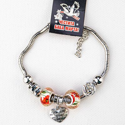 Гривна тип Пандора - шайби с макове и висулка сърце PICTURE OF ITEM 3188